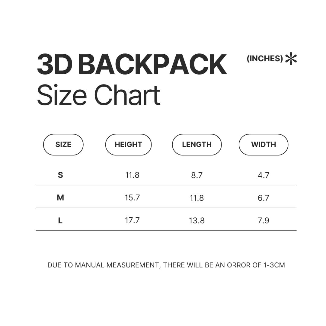 3D Backpack Size Chart - Keshi Store